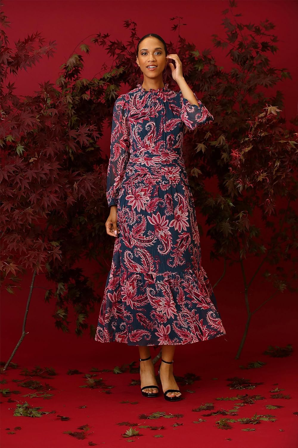 Maggy London Women's Ruffle Neck Maxi Dress with Waist Shirring Detail Event Occasion Guest of - Image 5