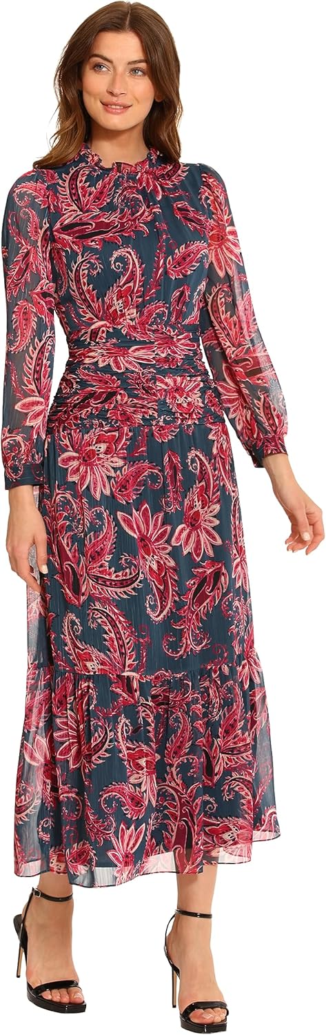 Maggy London Women's Ruffle Neck Maxi Dress with Waist Shirring Detail Event Occasion Guest of - Image 2