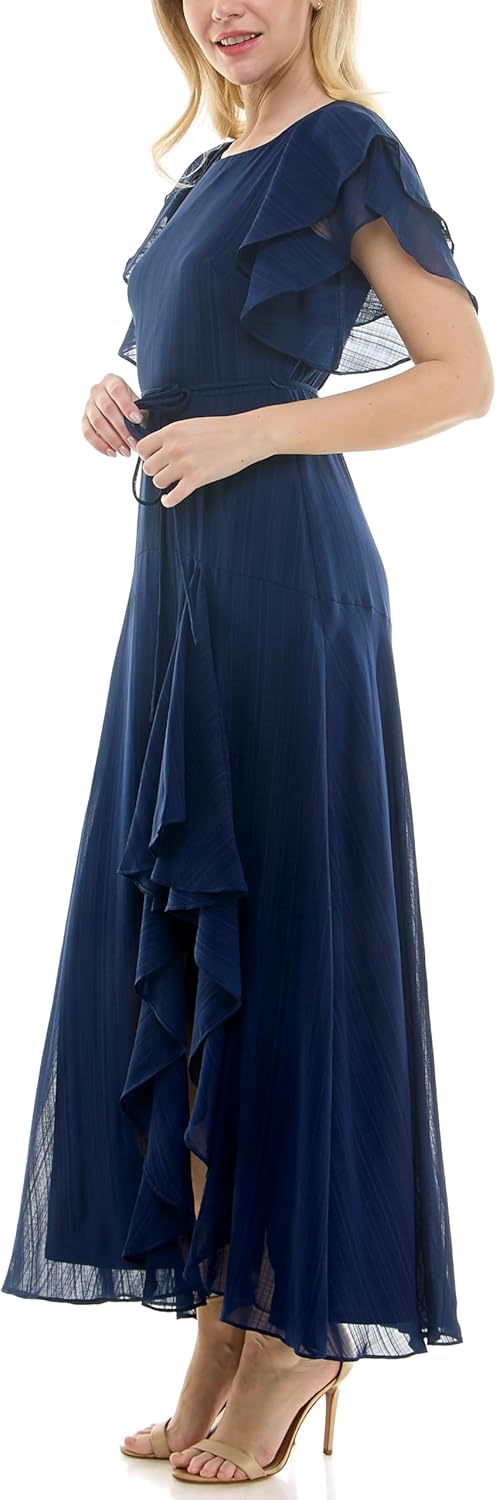Maison Tara Women's Flutter Sleeve Drop Yoke Maxi Dress with Side Slit - Image 7