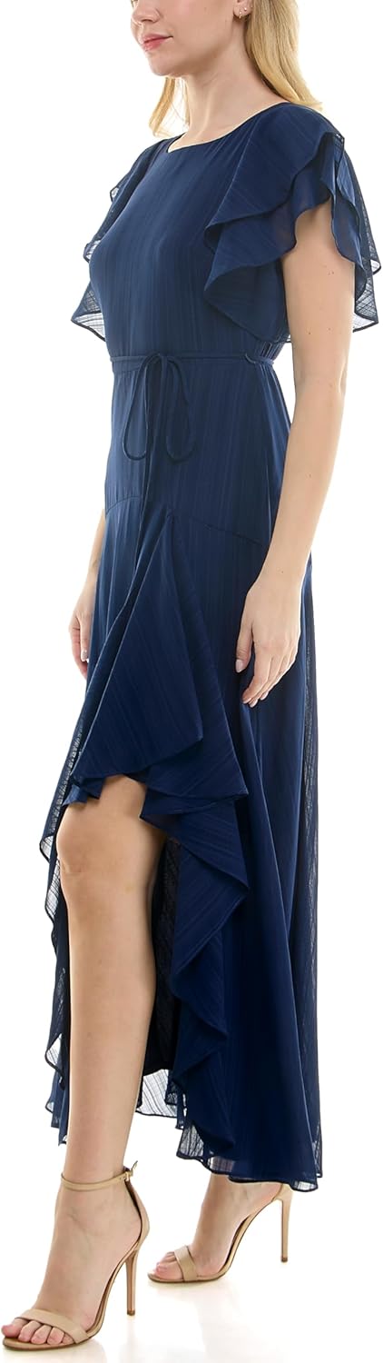 Maison Tara Women's Flutter Sleeve Drop Yoke Maxi Dress with Side Slit - Image 3