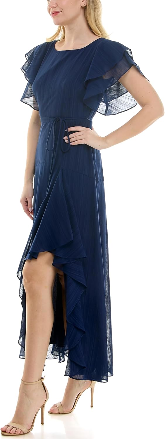 Maison Tara Women's Flutter Sleeve Drop Yoke Maxi Dress with Side Slit - Image 6