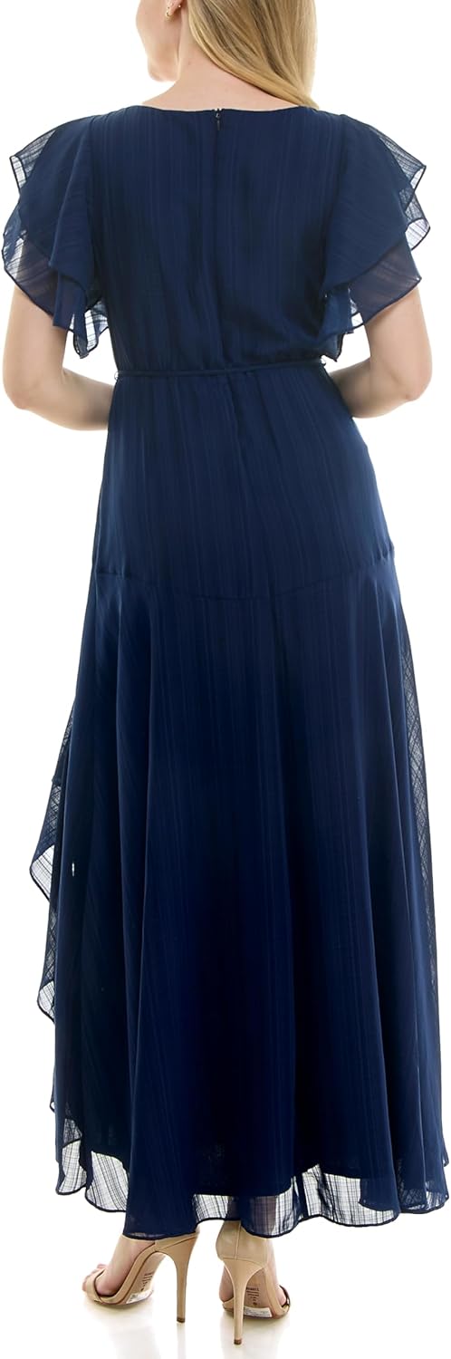 Maison Tara Women's Flutter Sleeve Drop Yoke Maxi Dress with Side Slit - Image 8