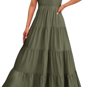 PRETTYGARDEN Women's Summer Flowy Maxi Dress Casual Cap Sleeve V Neck Smocked Beach Sundress