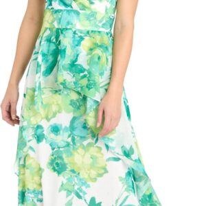 R&M Richards Long Chiffon Floral Printed Halter Dress W\/Inverted High Low Ruffle Skirt