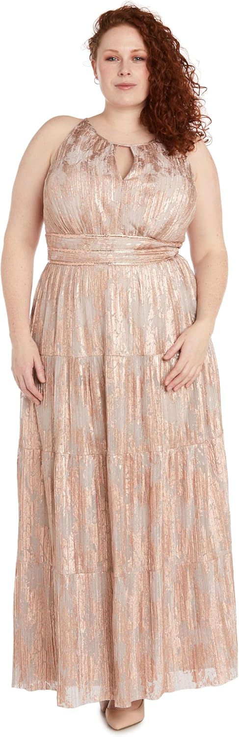 R&M Richards Women's Metallic Bloom Pleated Maxi Dress - Image 4