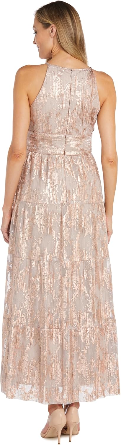 R&M Richards Women's Metallic Bloom Pleated Maxi Dress - Image 3
