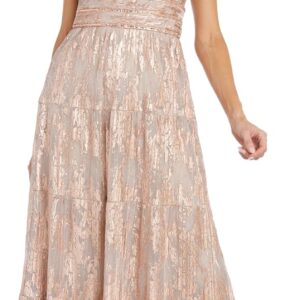 R&M Richards Women's Metallic Bloom Pleated Maxi Dress