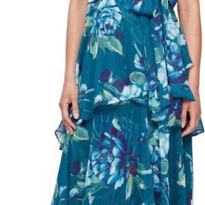 S.L. Fashions Women's Floral Print Hi-Low Hemline Maxi with Asymmetric Tiers, Summer Party, Wedding Guest Dress