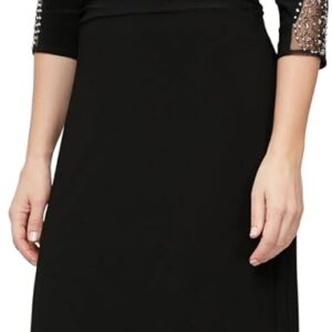 S.L. Fashions Women's Long Length Ruched Waist Formal Evening Dress with Beaded Illusion Sleeves (Petite and Regular Sizes)