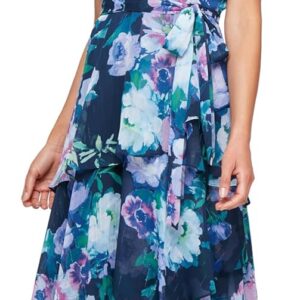 S.L. Fashions Women's Short Sleeve Tiered Skirt Long Maxi Dress with Surplice Neckline, Wedding (Petite and Regular Sizes)