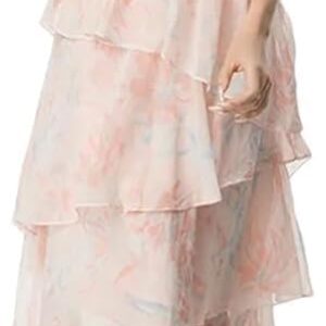 Summer Bohemian Elegant Beach Vacation Dresses Cascading Ruffle Chiffon Maxi Dress Women Casual Floral Print Flowing Long Skirt(X-Large)