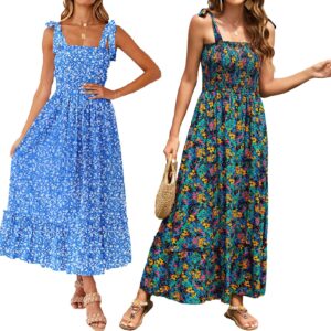 Tobrief Summer Floral Print Maxi Dresses for Women
