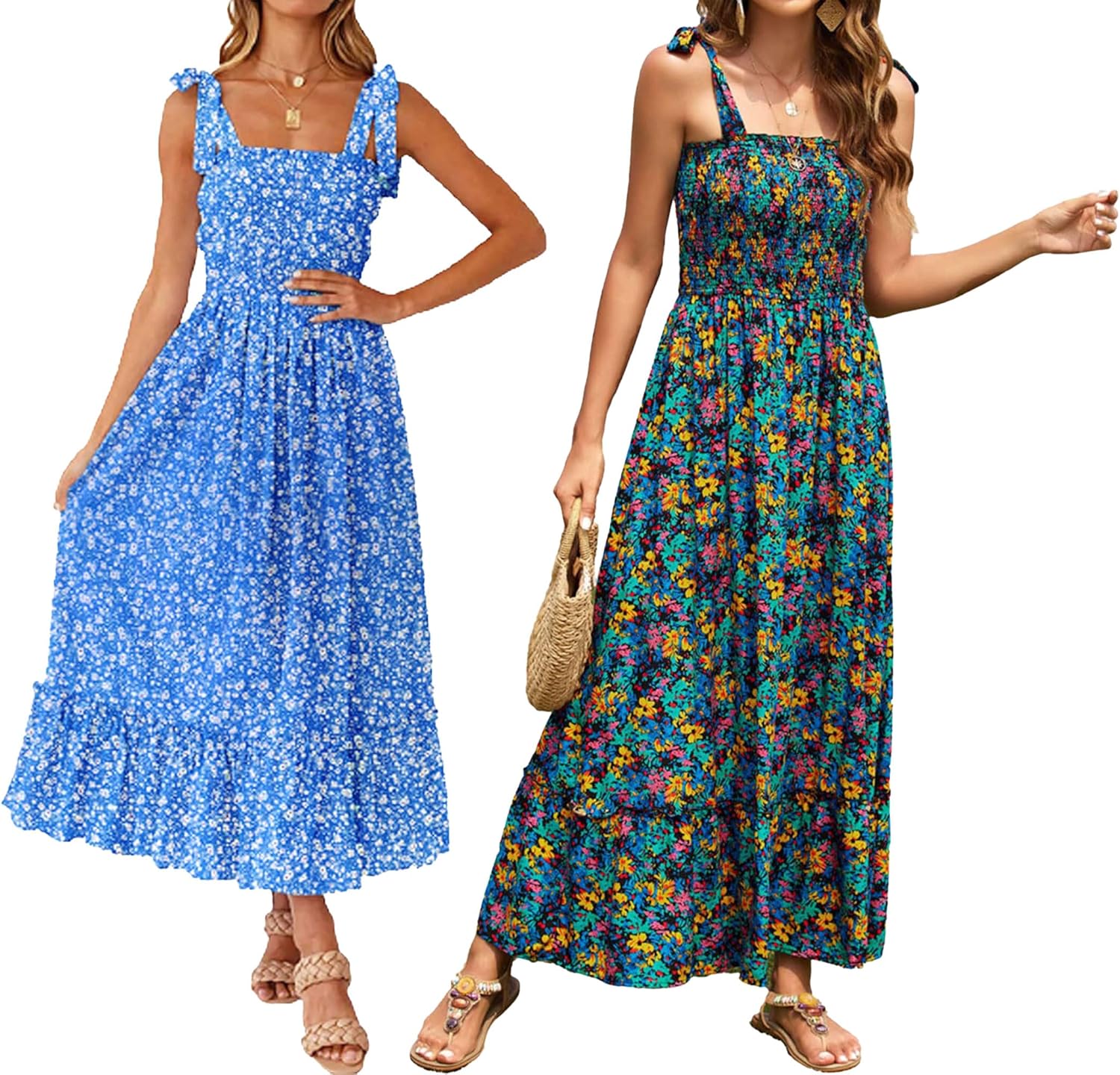Tobrief Summer Floral Print Maxi Dresses for Women