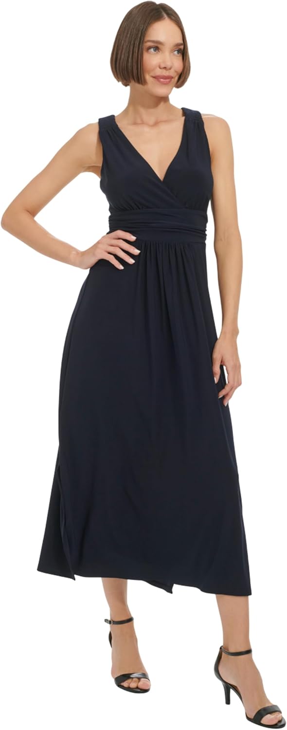 Tommy Hilfiger Women's Sleeveless V-Neck Jersey A-line Midi Dress