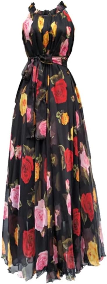 Women Boho Floral Print Cold The Shoulder Maxi Long Dress Loose Chiffon Longa Boho Robes - Image 17