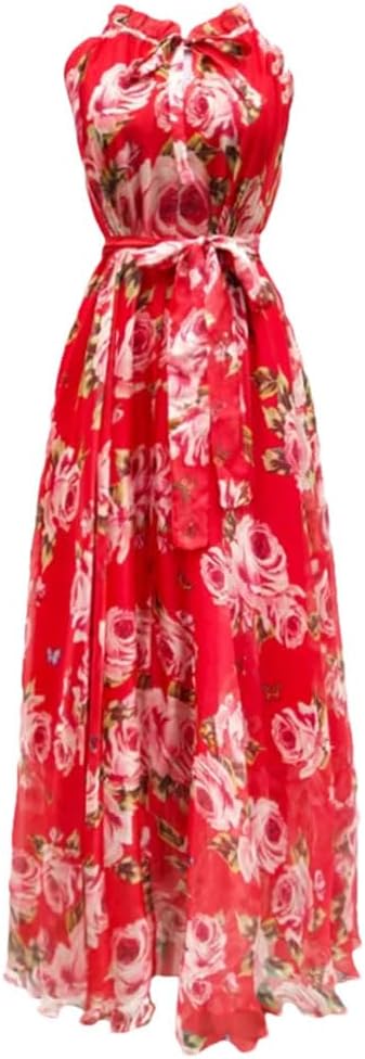 Women Boho Floral Print Cold The Shoulder Maxi Long Dress Loose Chiffon Longa Boho Robes - Image 15