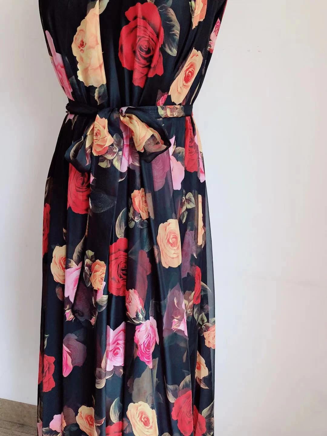 Women Boho Floral Print Cold The Shoulder Maxi Long Dress Loose Chiffon Longa Boho Robes - Image 8