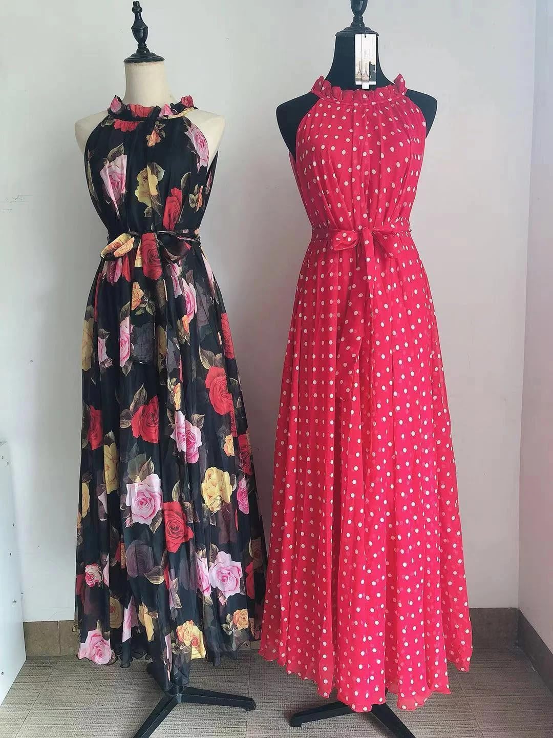 Women Boho Floral Print Cold The Shoulder Maxi Long Dress Loose Chiffon Longa Boho Robes - Image 9