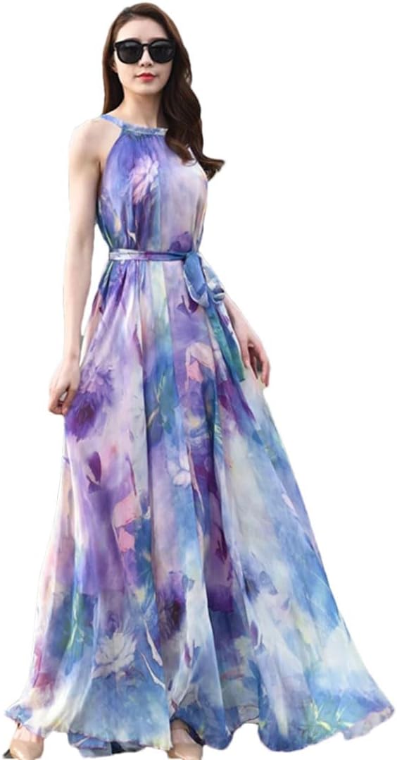 Women Boho Floral Print Cold The Shoulder Maxi Long Dress Loose Chiffon Longa Boho Robes - Image 12