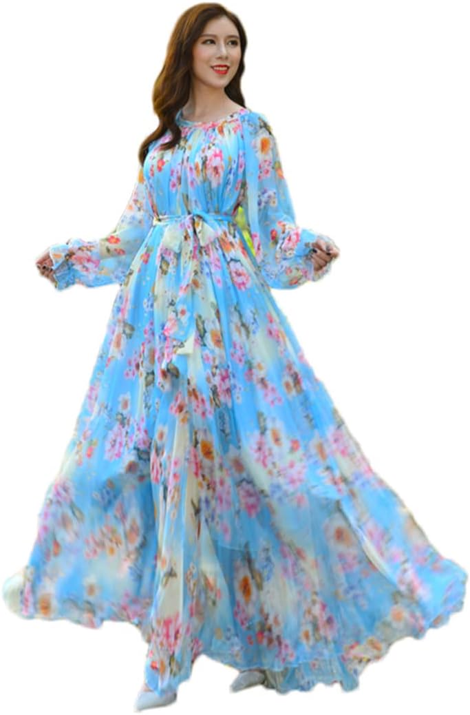 Women's Bohemian Floral Beach Casual Loose Lightweight Chiffon Maxi Dress - Image 10