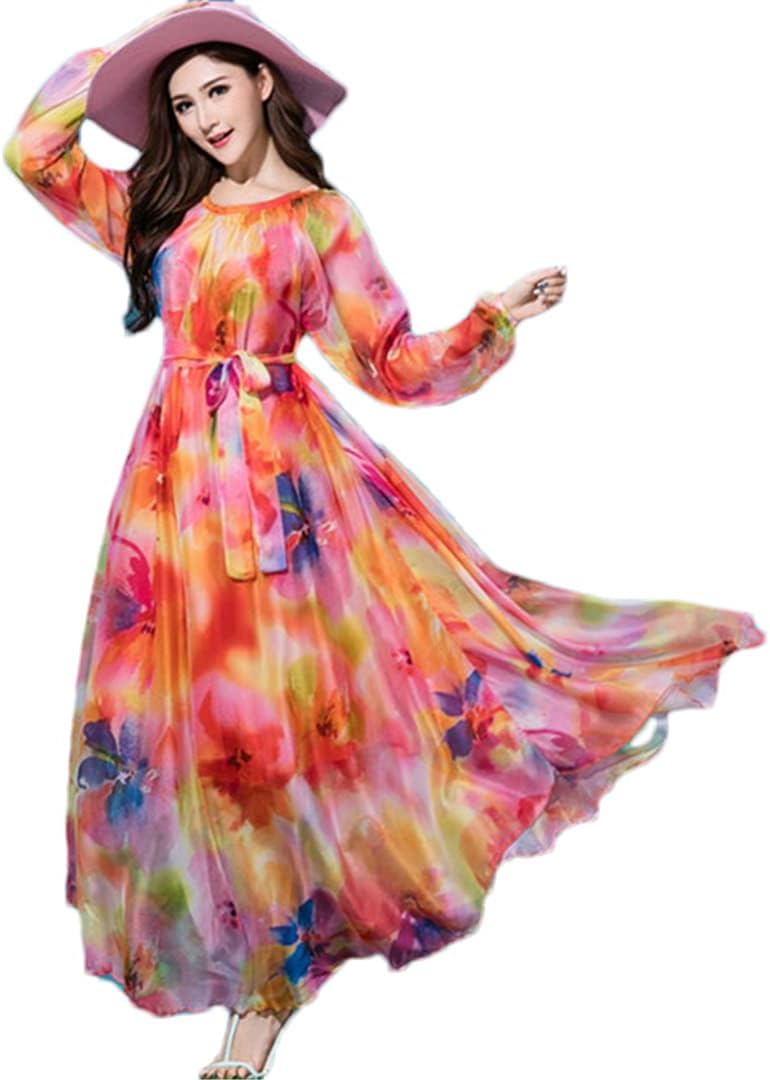 Women's Bohemian Floral Beach Casual Loose Lightweight Chiffon Maxi Dress - Image 7