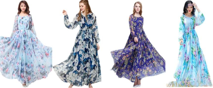 Women's Bohemian Floral Beach Casual Loose Lightweight Chiffon Maxi Dress - Image 3