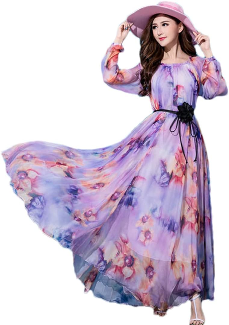 Women's Bohemian Floral Beach Casual Loose Lightweight Chiffon Maxi Dress - Image 8
