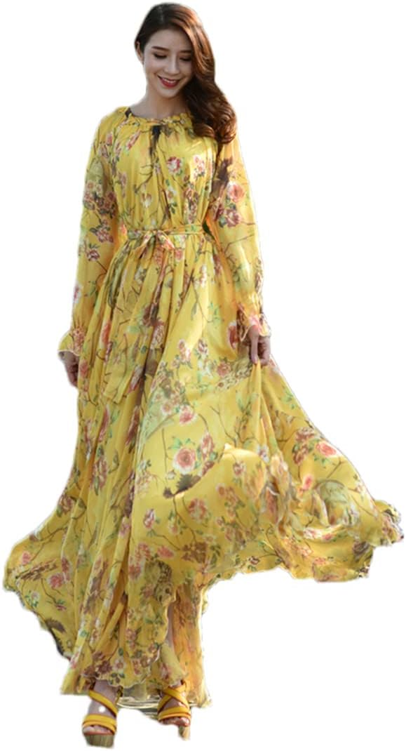 Women's Bohemian Floral Beach Casual Loose Lightweight Chiffon Maxi Dress - Image 16