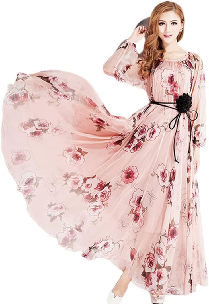 Women's Bohemian Floral Beach Casual Loose Lightweight Chiffon Maxi Dress - Image 15