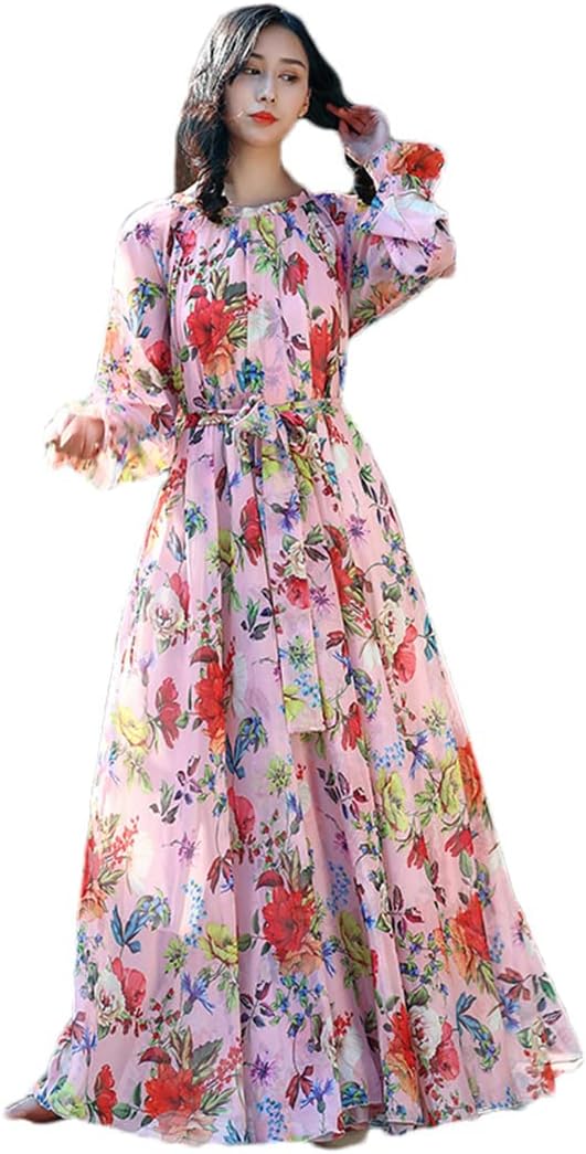 Women's Bohemian Floral Beach Casual Loose Lightweight Chiffon Maxi Dress - Image 18