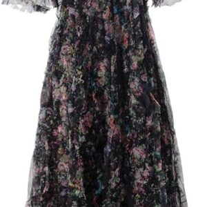 Women's Bohemian Floral Print Beach Vacation Party Dresses Cascading Ruffle Net Yarn Casual Maxi Dress