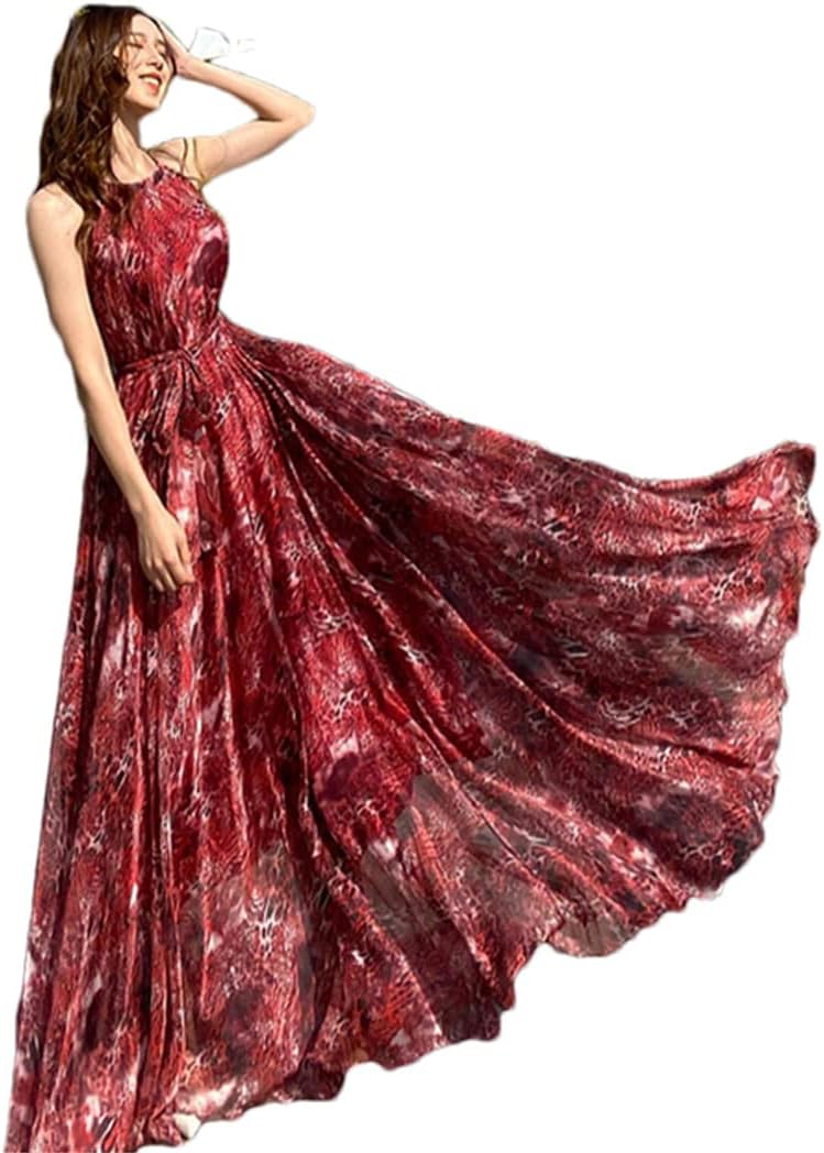 Women's Chiffon Leopard Print Maxi Long Bohemian Flowy Beach Dress - Image 7