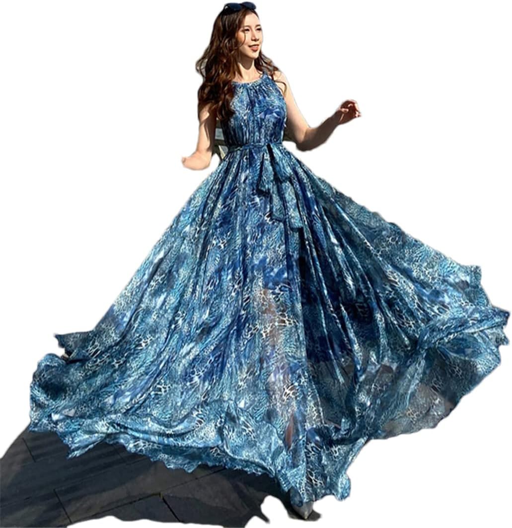 Women's Chiffon Leopard Print Maxi Long Bohemian Flowy Beach Dress - Image 2