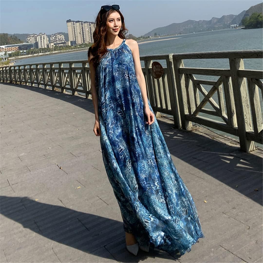 Women's Chiffon Leopard Print Maxi Long Bohemian Flowy Beach Dress - Image 3