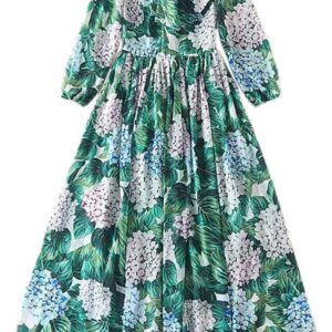 Women's Long Sleeved Maxi Bohemian Dress Beach Holiday Dress Printed Chiffon Long Dress
