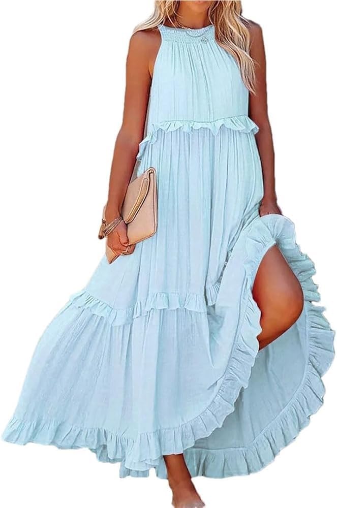 Women's Plus Size Summer Loose Fit Maxi Dress Sleeveless Flowy Sexy Casual Beach Wedding Party Dresses