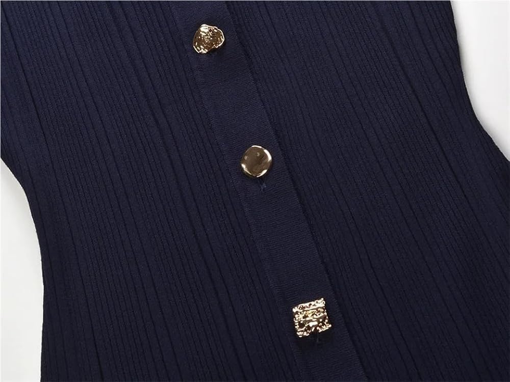 Women's Solid Color Deep V-Neck Sleeveless Knit Maxi Dress Single-Breasted Flared Hem Casual Dresses - Image 4