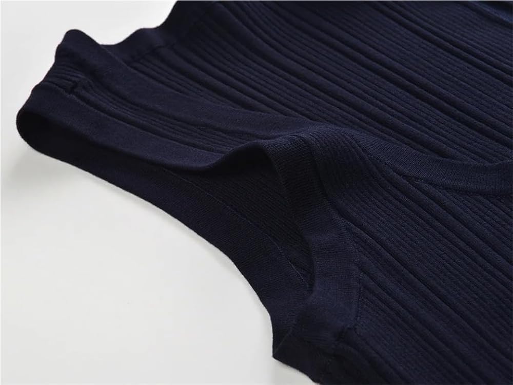 Women's Solid Color Deep V-Neck Sleeveless Knit Maxi Dress Single-Breasted Flared Hem Casual Dresses - Image 5