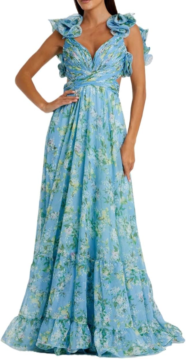 Women's Summer Floral Print Straps Sleeveless V Neck Criss Cross Backless Chiffon Beach Boho Party Long Maxi Dress - Image 10